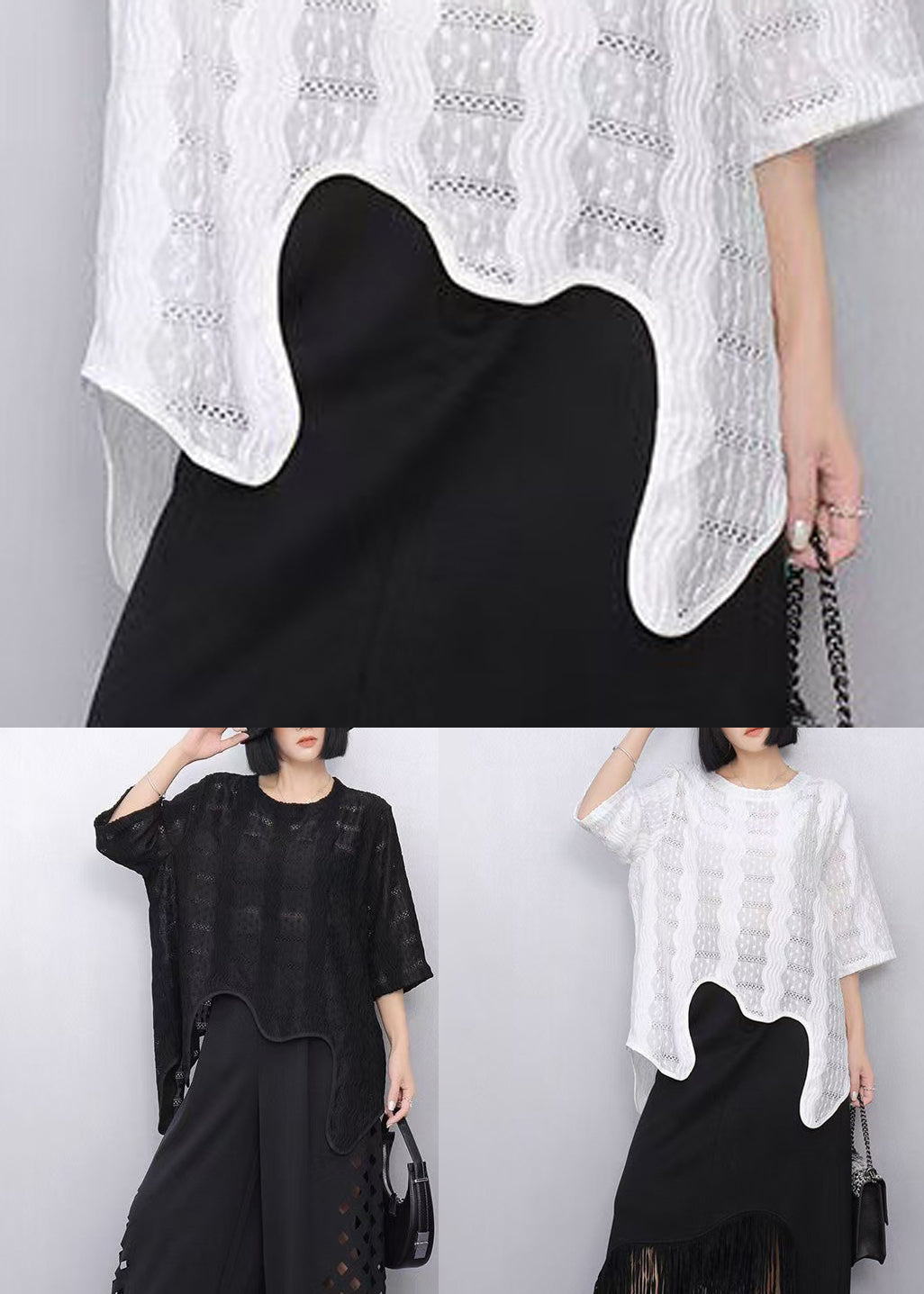 White Asymmetrical Hollow Out Cotton Tops Summer