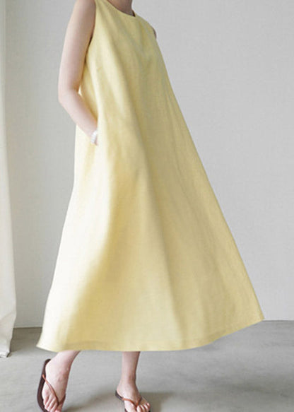 Yellow O-neck Long Slip Dresses Summer