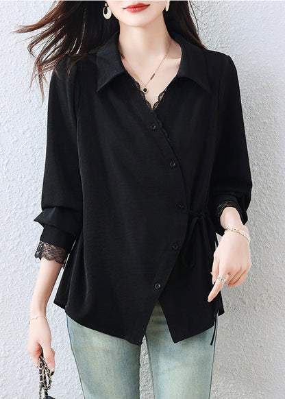Black Asymmetrical Patchwork Tunic Shirt Top Fall