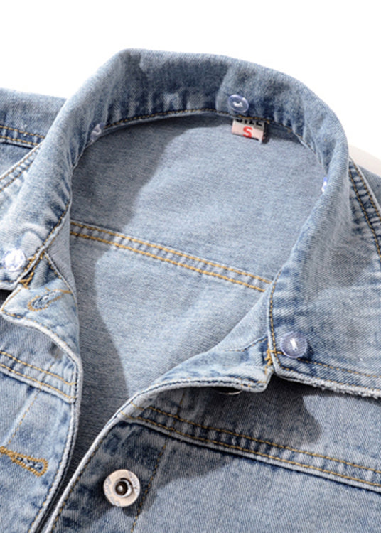 Light Blue Patchwork Pockets Hooded Denim Waistcoat Sleeveless