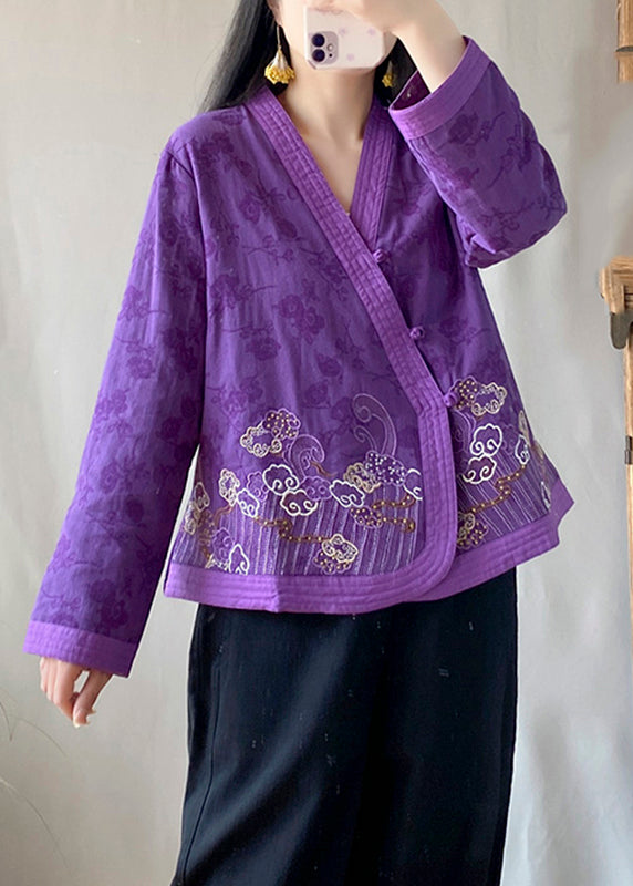 Handmade Purple Embroideried Tops Long Sleeve