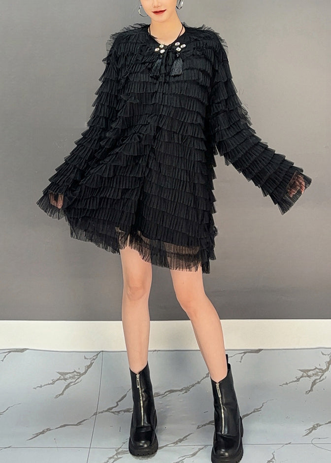Black Tulle Patchwork Mid Dresses Spring