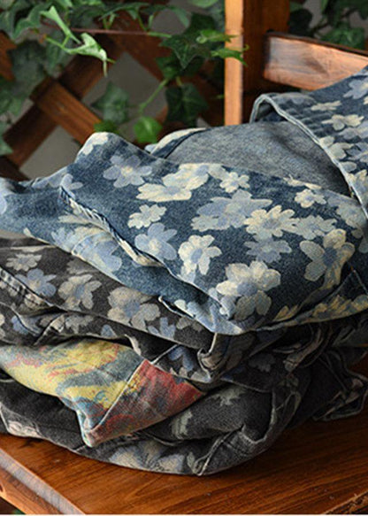 Black Print Batwing Sleeve Denim Tops