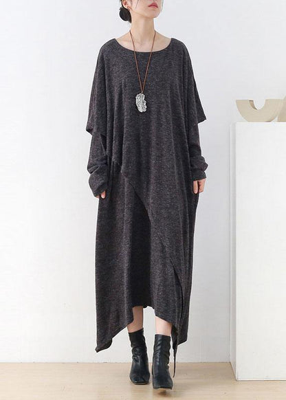 Grey O-neck Patchwork Fall Cotton Dress