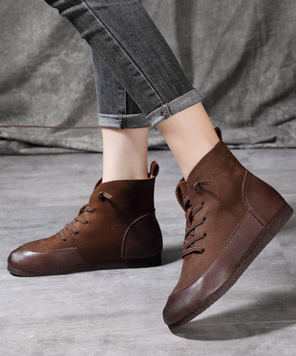 Grey Boots Cowhide Leather Art Splicing Boots