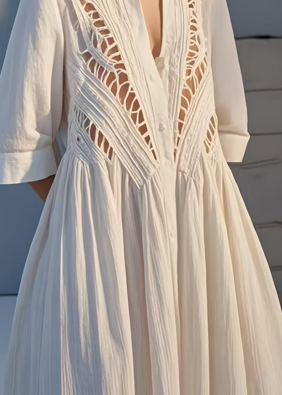 White Hollow Out Cotton Holiday Dress Summer