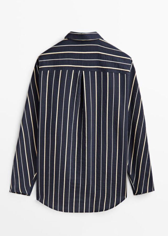 Black Striped Patchwork Low High Design Cotton Shirt Spring
