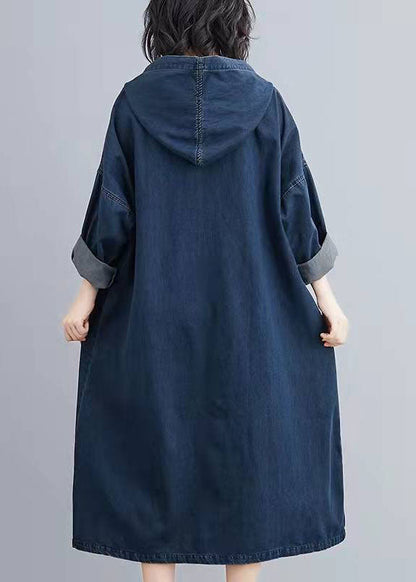 Italian Hooded Pockets Spring Clothes Denim Blue Traveling Dresses