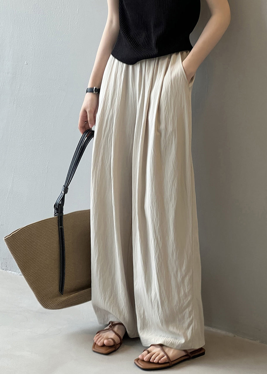 Modern Blue Pockets Elastic Waist Cotton Straight Pants Spring