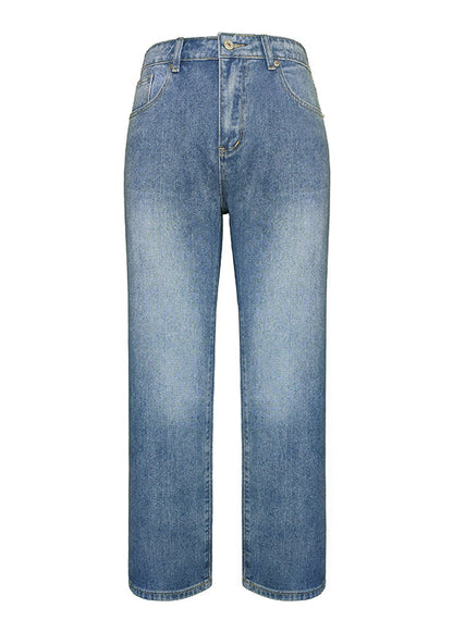 European and American Style Blue Pockets Denim Straight Pants Spring