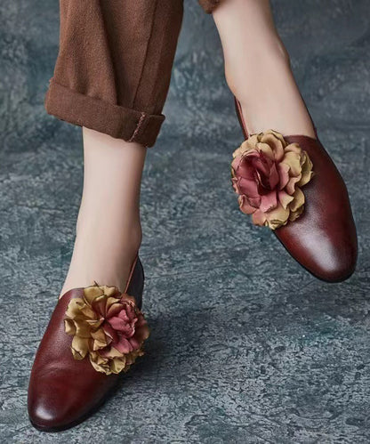 Retro Coffee Splicing Loafer Shoes Cowhide Leather Pointed Toe
