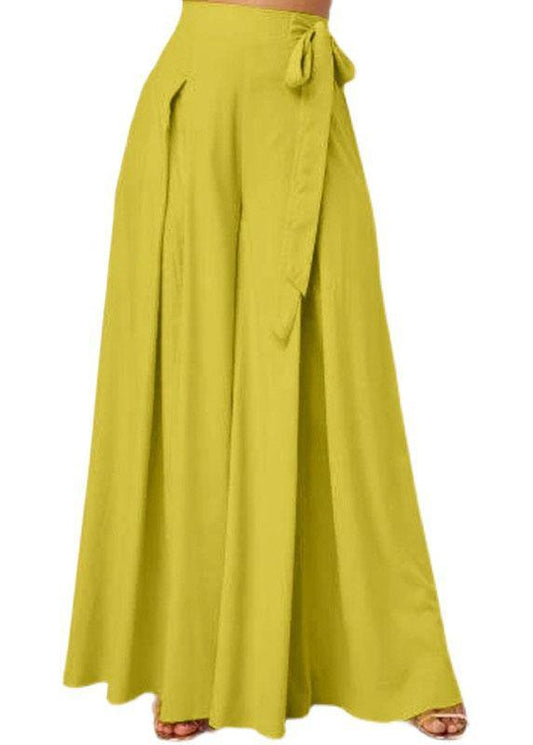 Color Bowknot Pleated Loose Wide Leg Pants