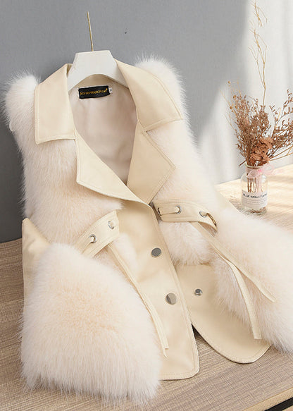 Faux Fox Fur Patchwork Faux Leather Vest Tops Winter