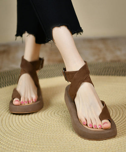 Summer Navy Platform Soled Cross Strap Suede Sandals