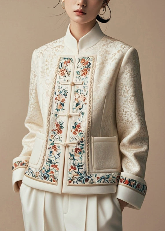 Apricot Print Pockets Cotton Coats Fall