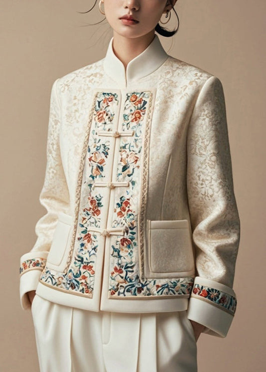 Apricot Print Pockets Cotton Coats Fall