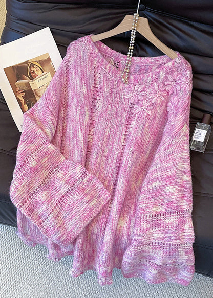Pink Hollow Out Cozy Knit Sweater Tops Fall
