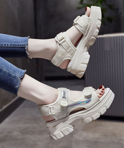 Beige Platform Cotton Fabric Splicing Sandals Peep Toe
