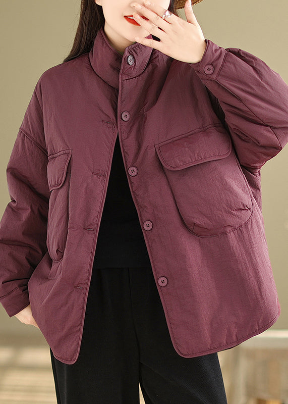 Coffee Stand Collar Pockets Fine Cotton Filled Jackets Winter