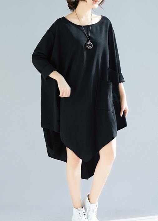 Natural O Neck Asymmetric Tunic Dress Fabrics Black Maxi Dresses