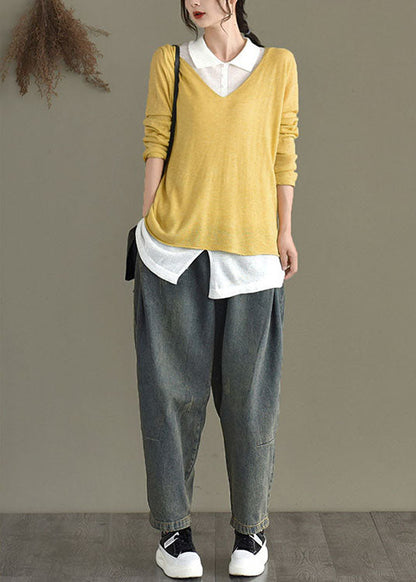 Blue Retro Pockets Harem Fall Denim Pants