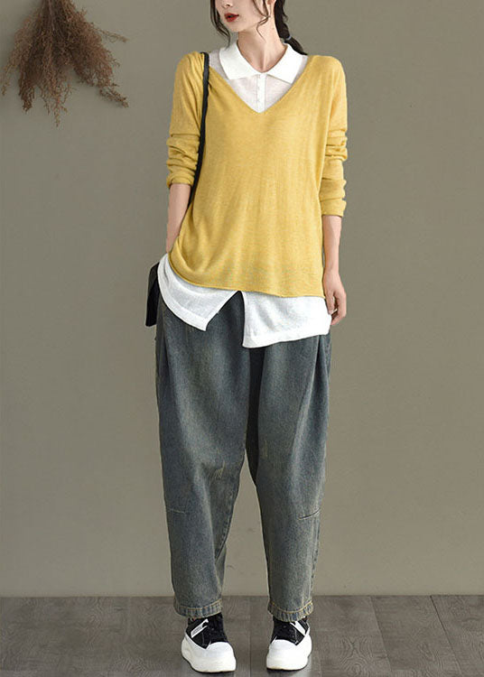 Blue Retro Pockets Harem Fall Denim Pants