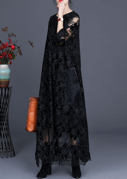 Unique Black Lace Dress Caftans Gown