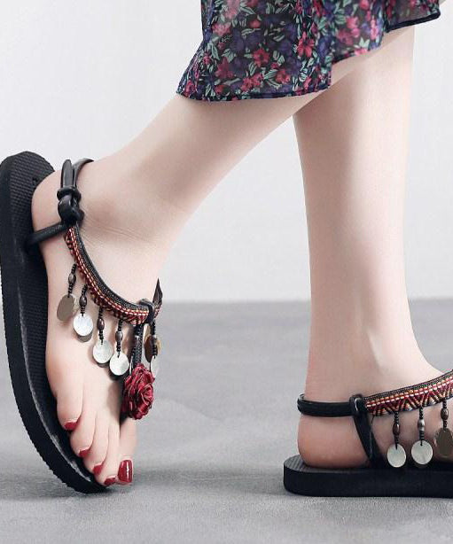 Splicing Sequins Red Peep Toe Flat Sandals