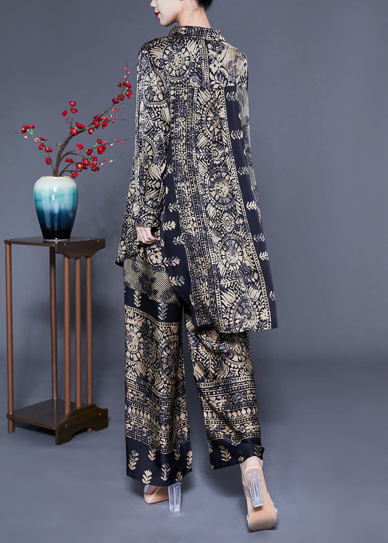 Oversized Low High Design Print Silk Two Pieces Set Spring