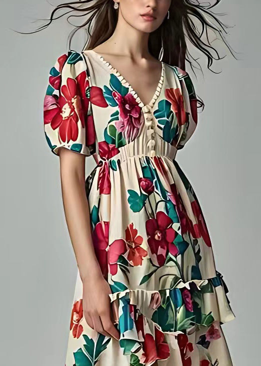 Beige Print Low High Design Cotton Dress Summer