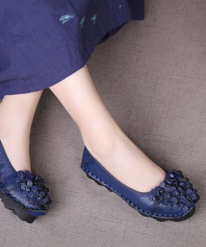 Comfortable Splicing Flat Shoes Blue Cowhide Leather