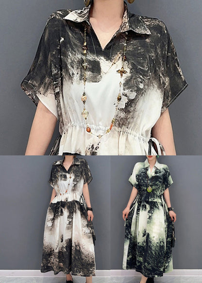 White Peter Pan Collar Tie Dye Cotton Cinched Dresses Summer