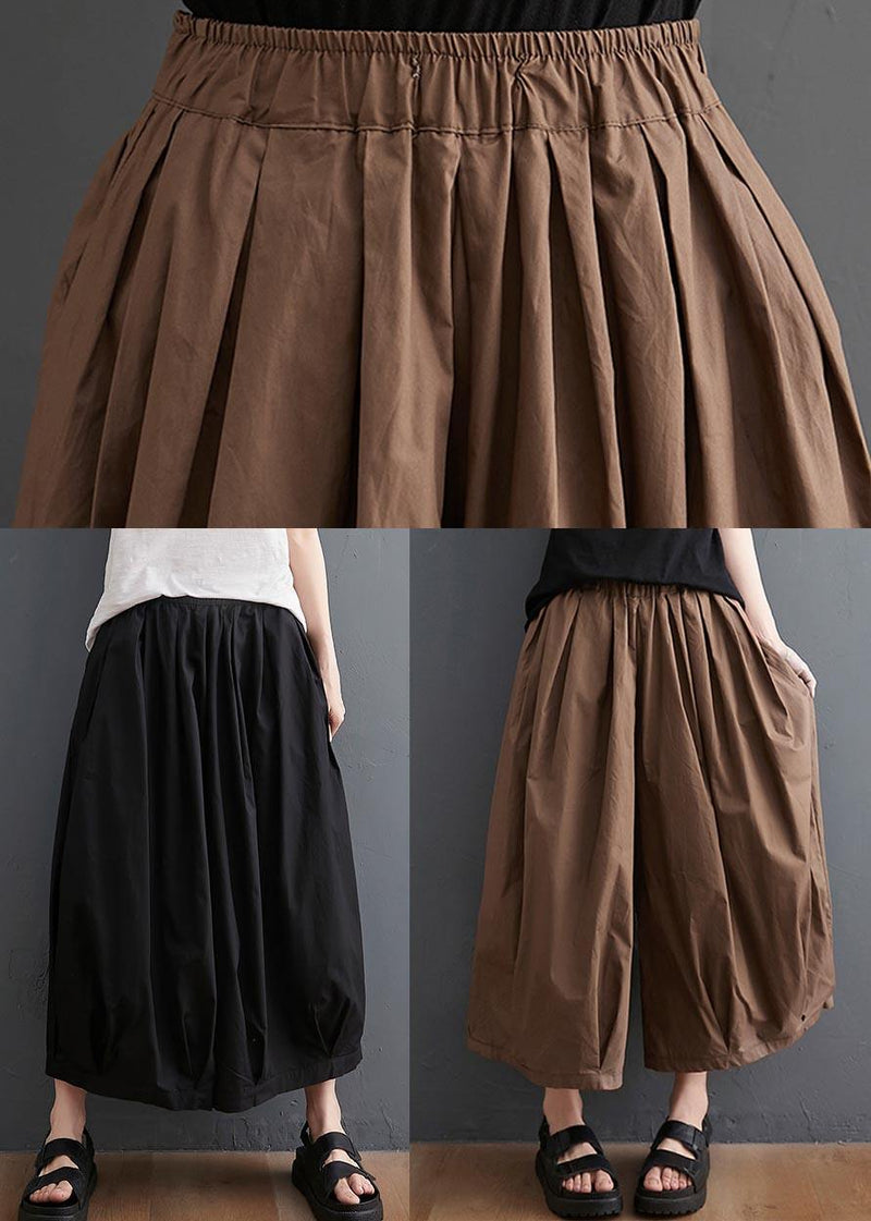 Brown Pockets Wide Leg Pants Trousers Summer Cotton Linen