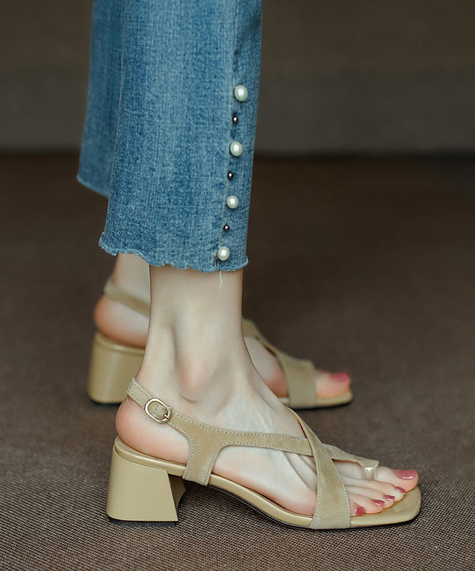 Hollow Out Chunky Sandals Blue Suede