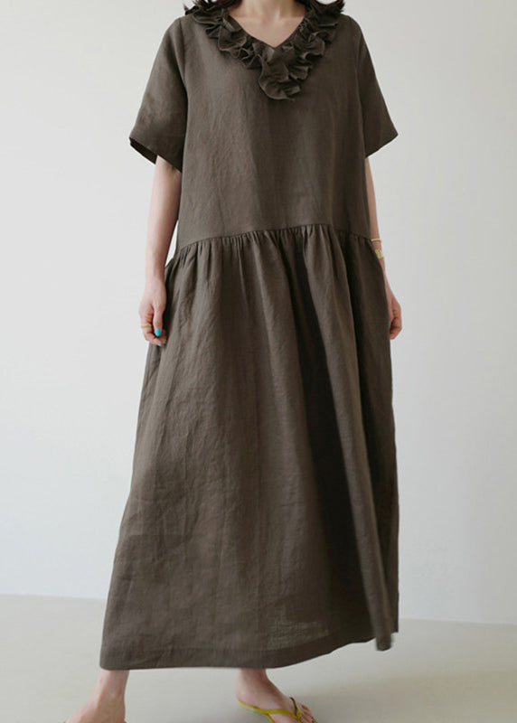 Ruffled Wrinkled Maxi Dresses Short Sleeve