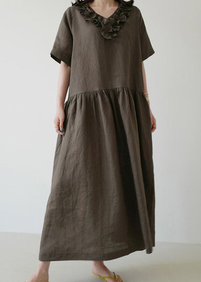 Ruffled Wrinkled Maxi Dresses Short Sleeve