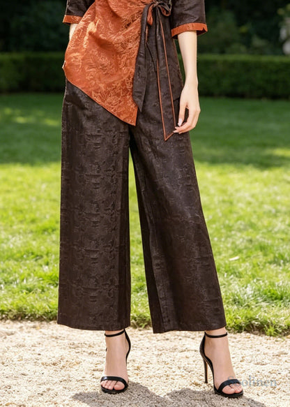 Orange Asymmetrical Patchwork Jacquard Two Piece Suit Set Half Sleeve