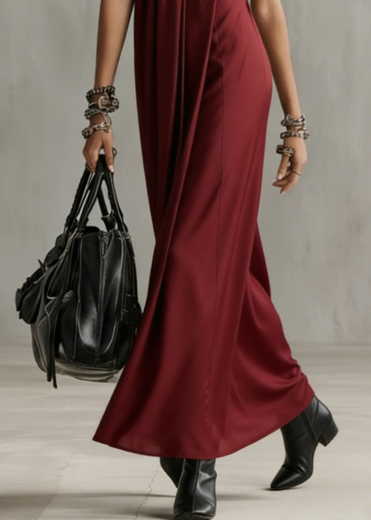 Art Red Wrinkled Cold Shoulder Long Dresses Summer