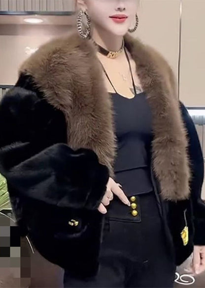 Orange Fur Collar Leather and Fur Coats Winter