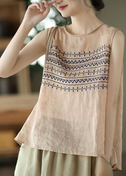 Khaki Low High Design Linen Beach Tanks Sleeveless