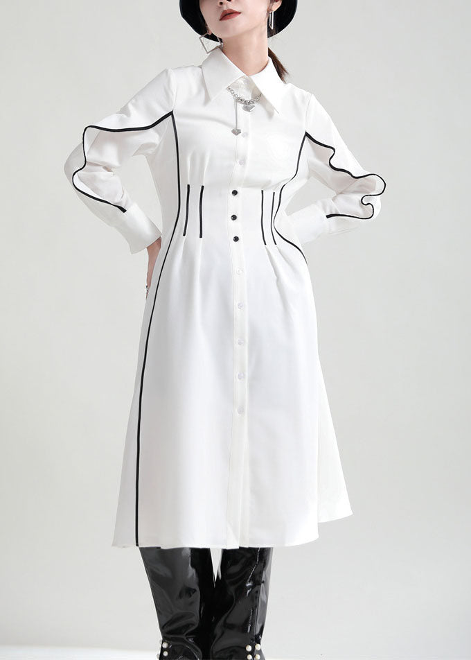Fitted White Ruffles Peter Pan Collar Shirt Dresses Spring