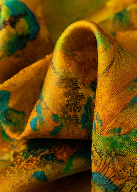 Vogue Yellow O-neck Button Print Silk T Shirt Half Sleeve