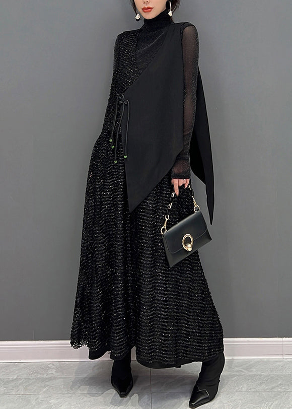 Autumn New Black Sleeveless Vest and Skirts Two Piece Set