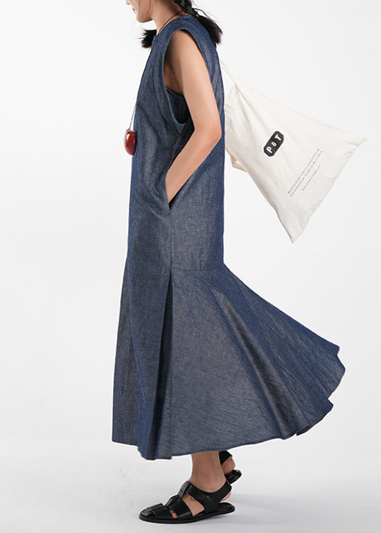 Navy Oversized Cotton Vacation Dresses Sleeveless
