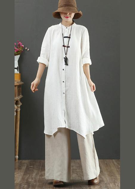 Natural Stand Collar Asymmetric Spring Blouse Inspiration White Shirt