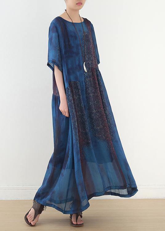 Blue Print Chiffon Loose Spring Ankle Dress