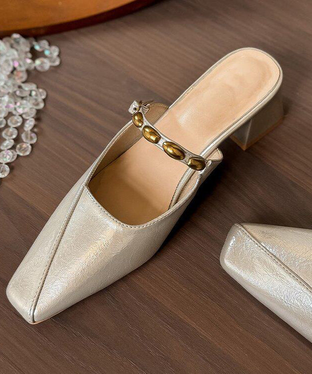 Khaki Chunky Faux Leather Flip Flops