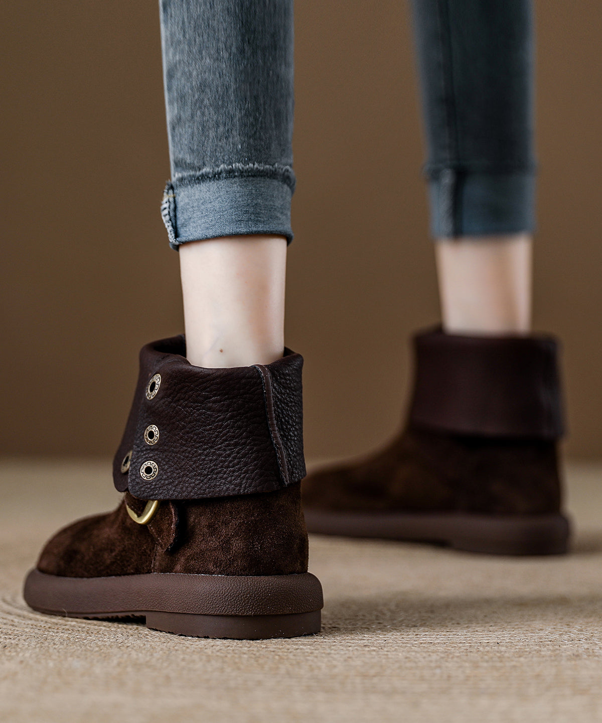 Diy Comfortable Splicing Platform Boots Camel Suede