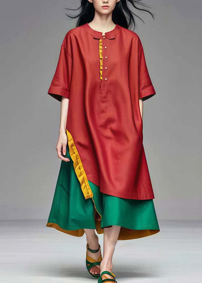 French Mulberry Oversized Patchwork Cotton Maxi Dresses Summer (ships in 15 Business Days)
