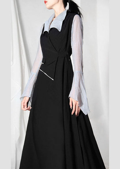 Black Asymmetrical Design Patchwork Dresses Sleeveless
